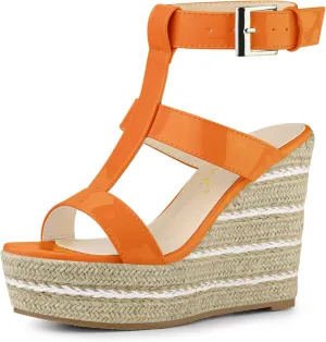 Allegra K Women's Strappy Espadrille Wedges Platform Orange Sandals - 6 M US