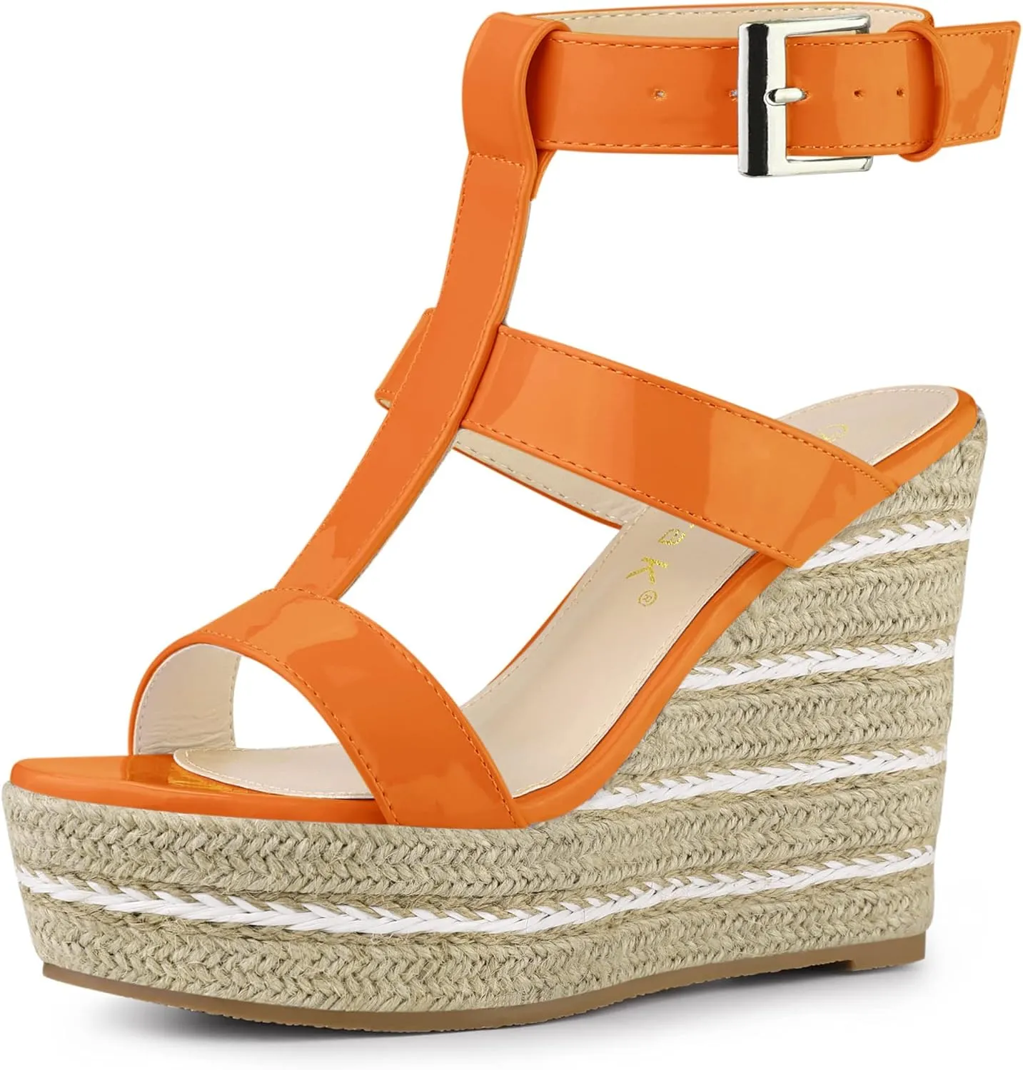Allegra K Women's Strappy Espadrille Wedges Platform Orange Sandals - 6 M US