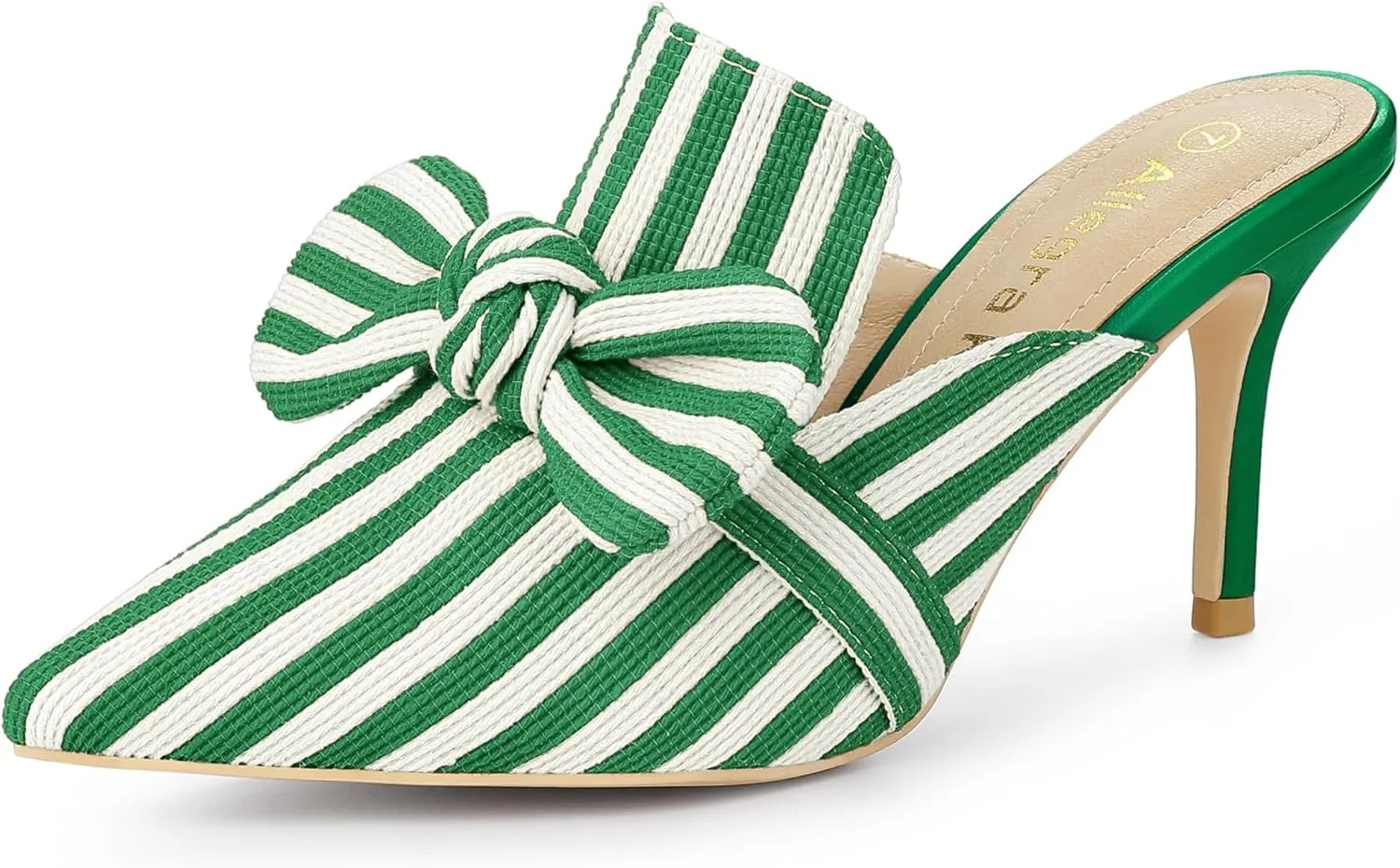 Allegra K Women's Stripe Bow Slip on Stiletto Heel Slides Mules