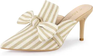 Allegra K Women's Stripe Bow Slip on Stiletto Heel Slides Mules