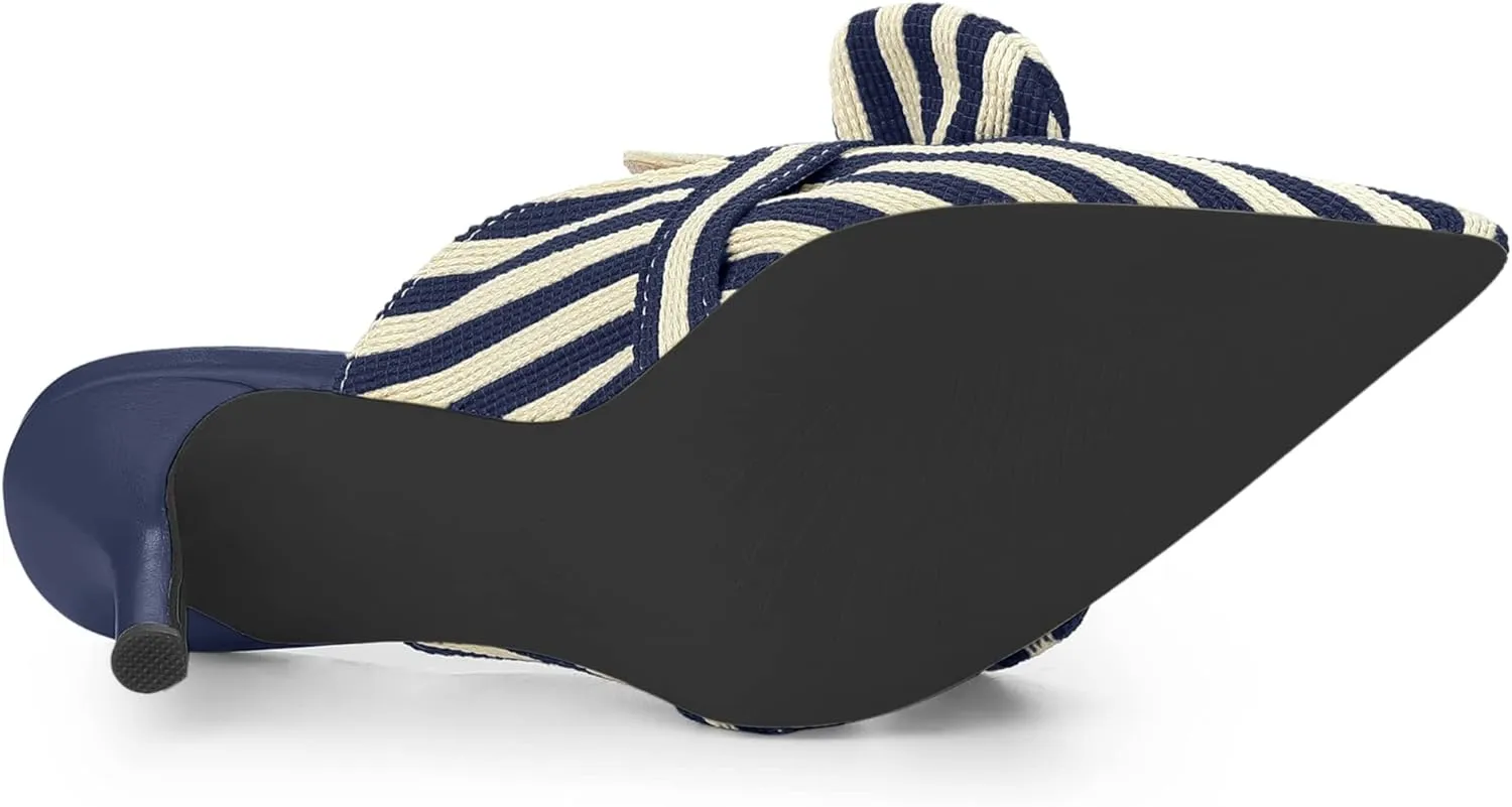 Allegra K Women's Stripe Bow Slip on Stiletto Heel Slides Mules