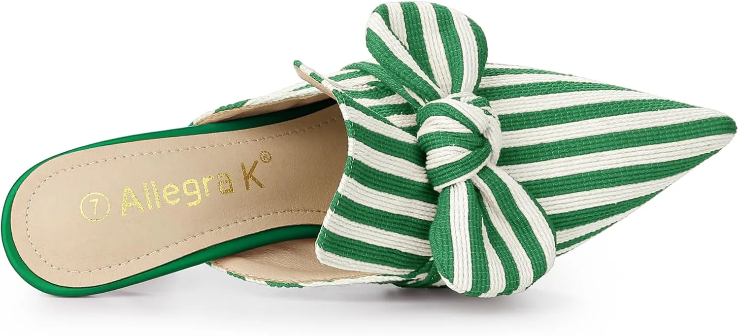 Allegra K Women's Stripe Bow Slip on Stiletto Heel Slides Mules