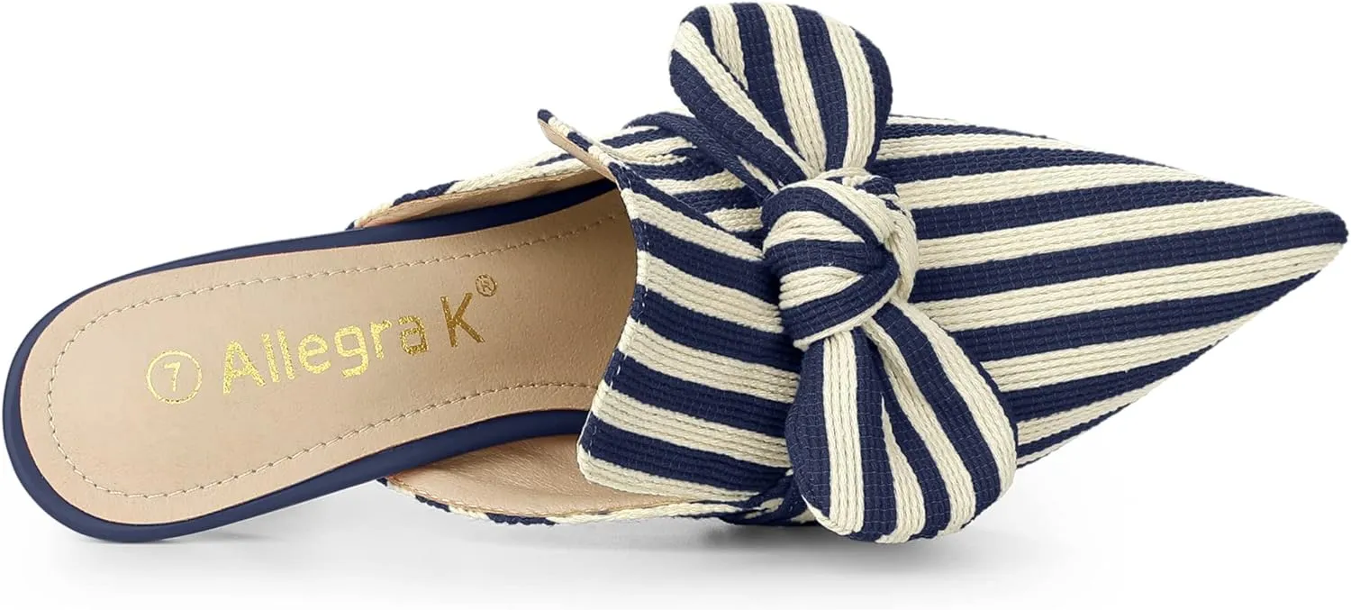 Allegra K Women's Stripe Bow Slip on Stiletto Heel Slides Mules