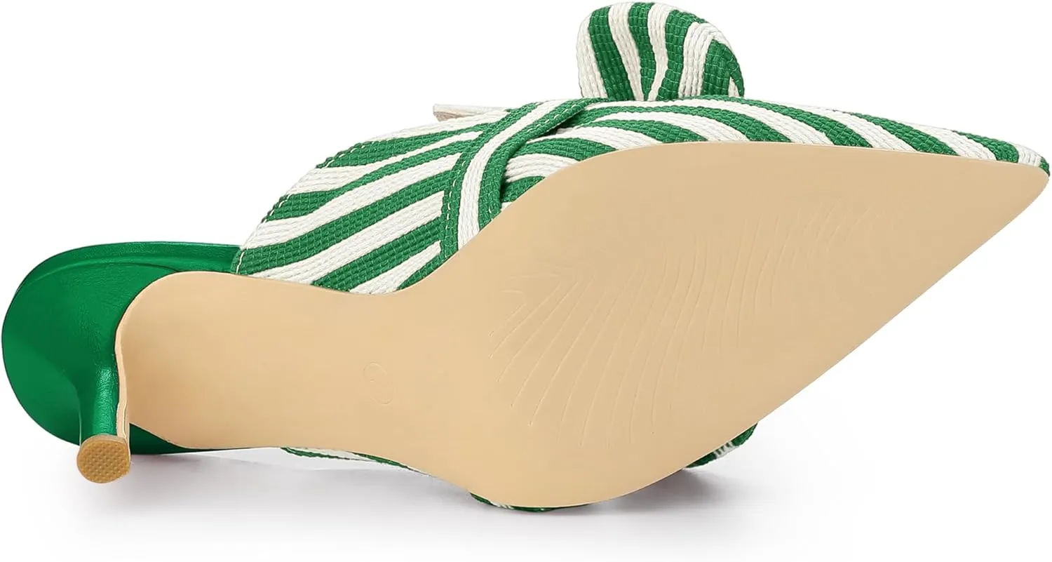 Allegra K Women's Stripe Bow Slip on Stiletto Heel Slides Mules