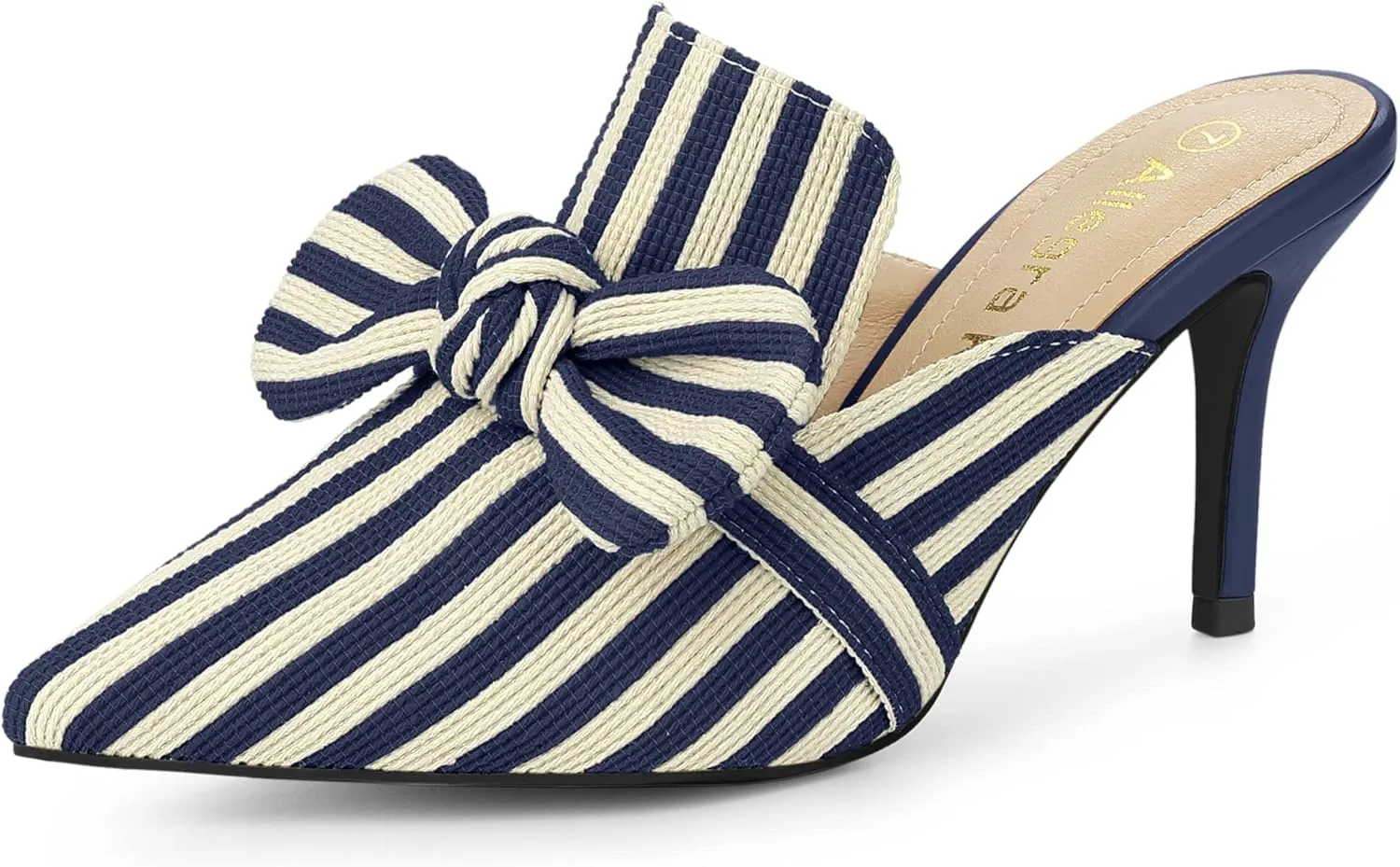 Allegra K Women's Stripe Bow Slip on Stiletto Heel Slides Mules