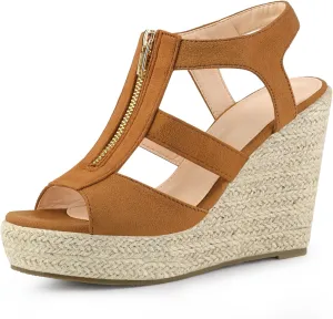 Allegra K Women's Wedges Zipper Sandals Platform Wedges Heels Sandals