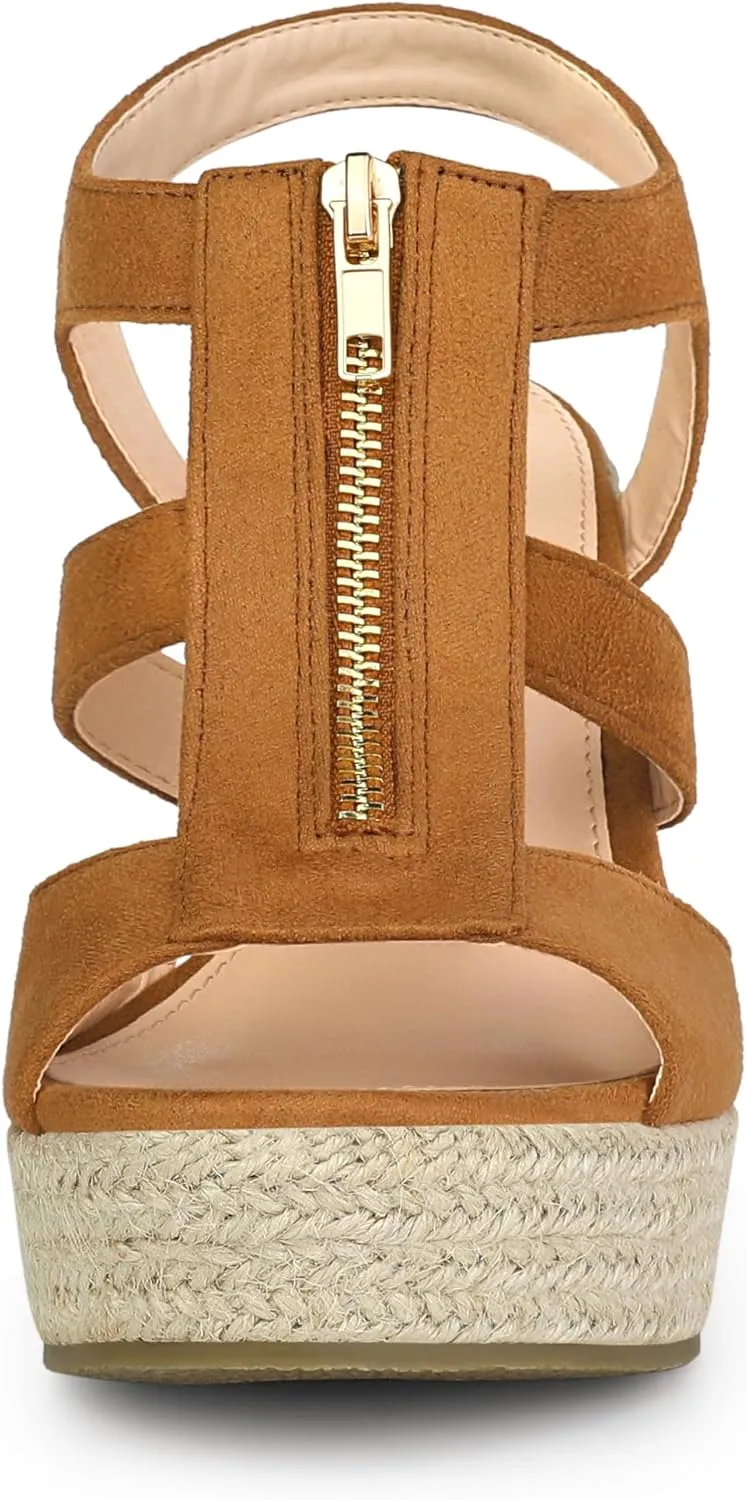 Allegra K Women's Wedges Zipper Sandals Platform Wedges Heels Sandals