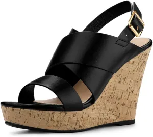 Allegra K Women's Wood Wedges Platform Wedge Sandals