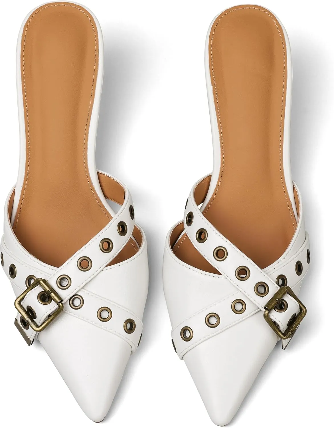 AMINUGAL Mules Heels for Women Pointed Closed Toe Kitten Pumps Buckle Slip On Studded Stiletto Heeled Party Dress Shoes