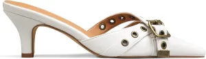 AMINUGAL Mules Heels for Women Pointed Closed Toe Kitten Pumps Buckle Slip On Studded Stiletto Heeled Party Dress Shoes