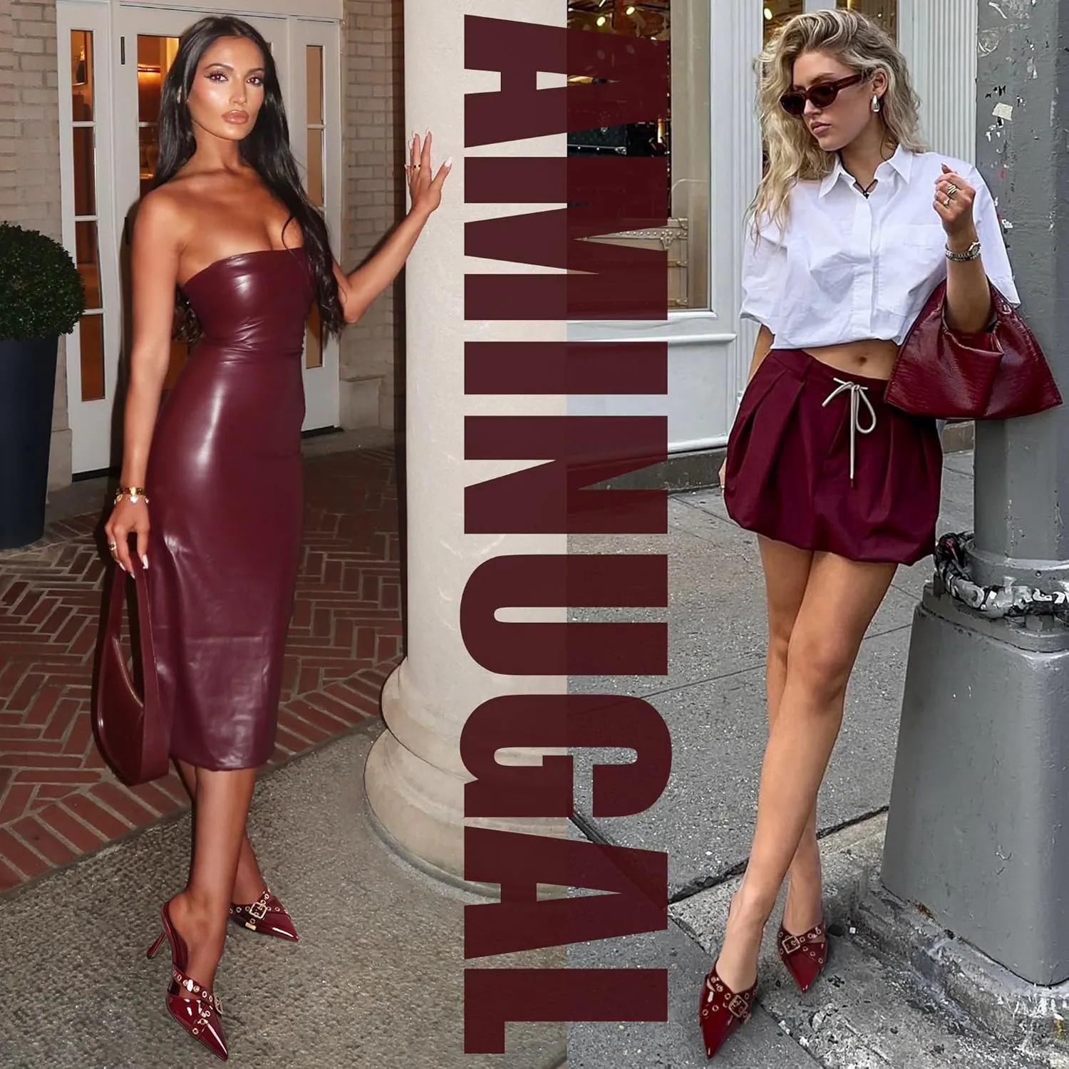 AMINUGAL Mules Heels for Women Pointed Closed Toe Kitten Pumps Buckle Slip On Studded Stiletto Heeled Party Dress Shoes