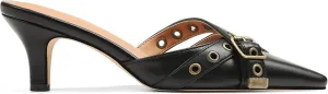AMINUGAL Mules Heels for Women Pointed Closed Toe Kitten Pumps Buckle Slip On Studded Stiletto Heeled Party Dress Shoes