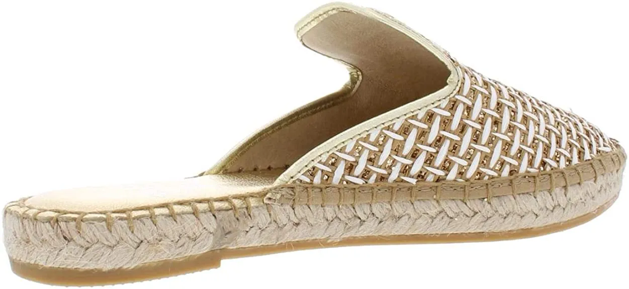 André Assous Womens Lucia Embroidered Closed Toe Mules, Gold Weave, Size 7.0