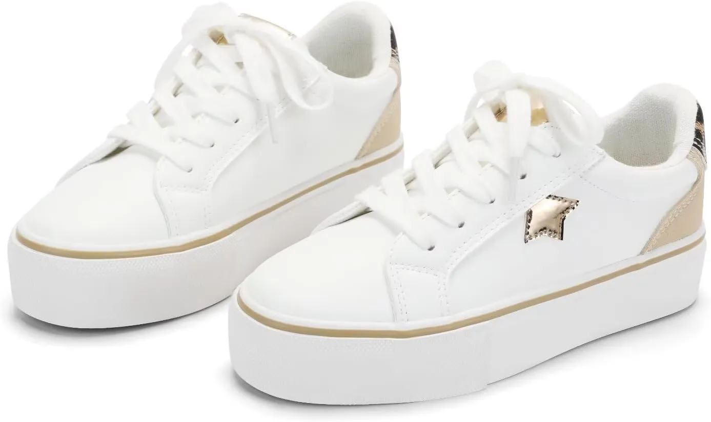 ANTLULU Girls’ Platform Canvas Shoes Low Top and High Top Canvas Sneakers Lace-up Fashion Casual Shoes for Girls