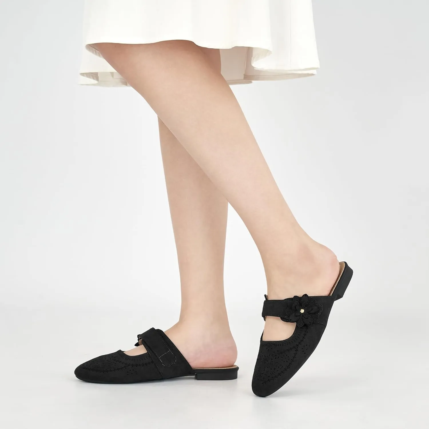 Aomigoct Mules for Woman Flats Comfortable: Round Toe Slip On Womens Mules Casual Fashion Work Shoes