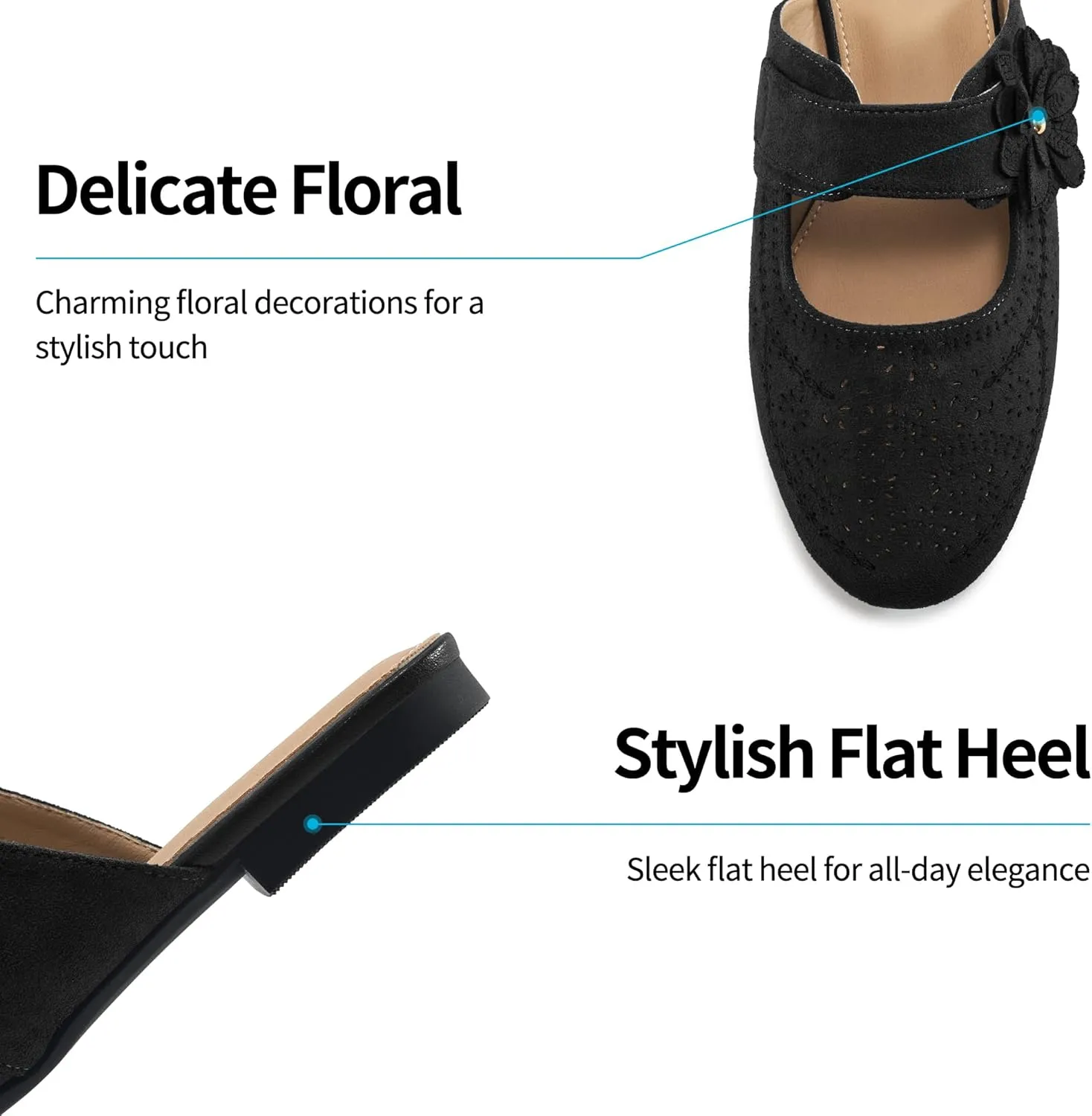 Aomigoct Mules for Woman Flats Comfortable: Round Toe Slip On Womens Mules Casual Fashion Work Shoes