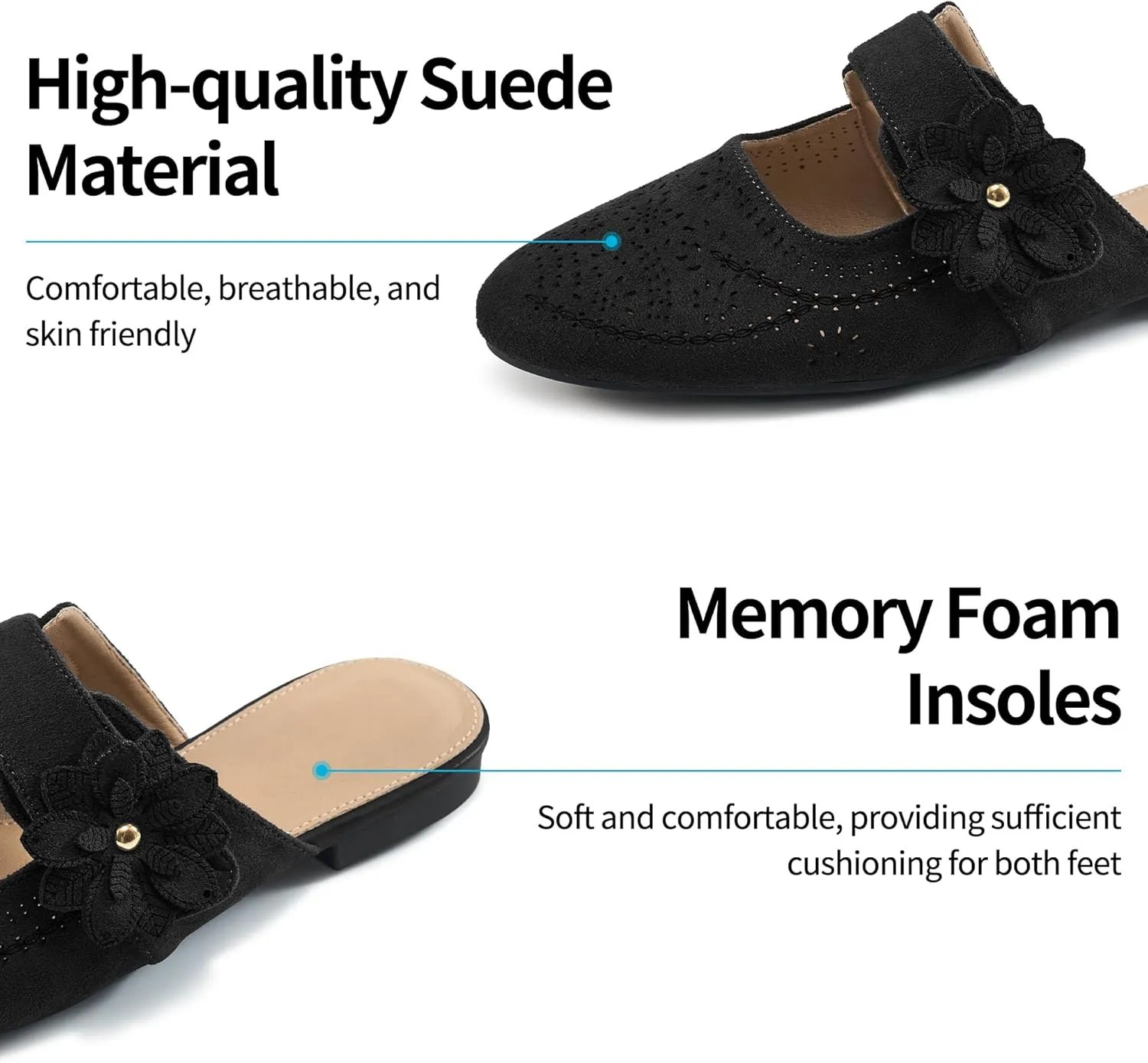 Aomigoct Mules for Woman Flats Comfortable: Round Toe Slip On Womens Mules Casual Fashion Work Shoes