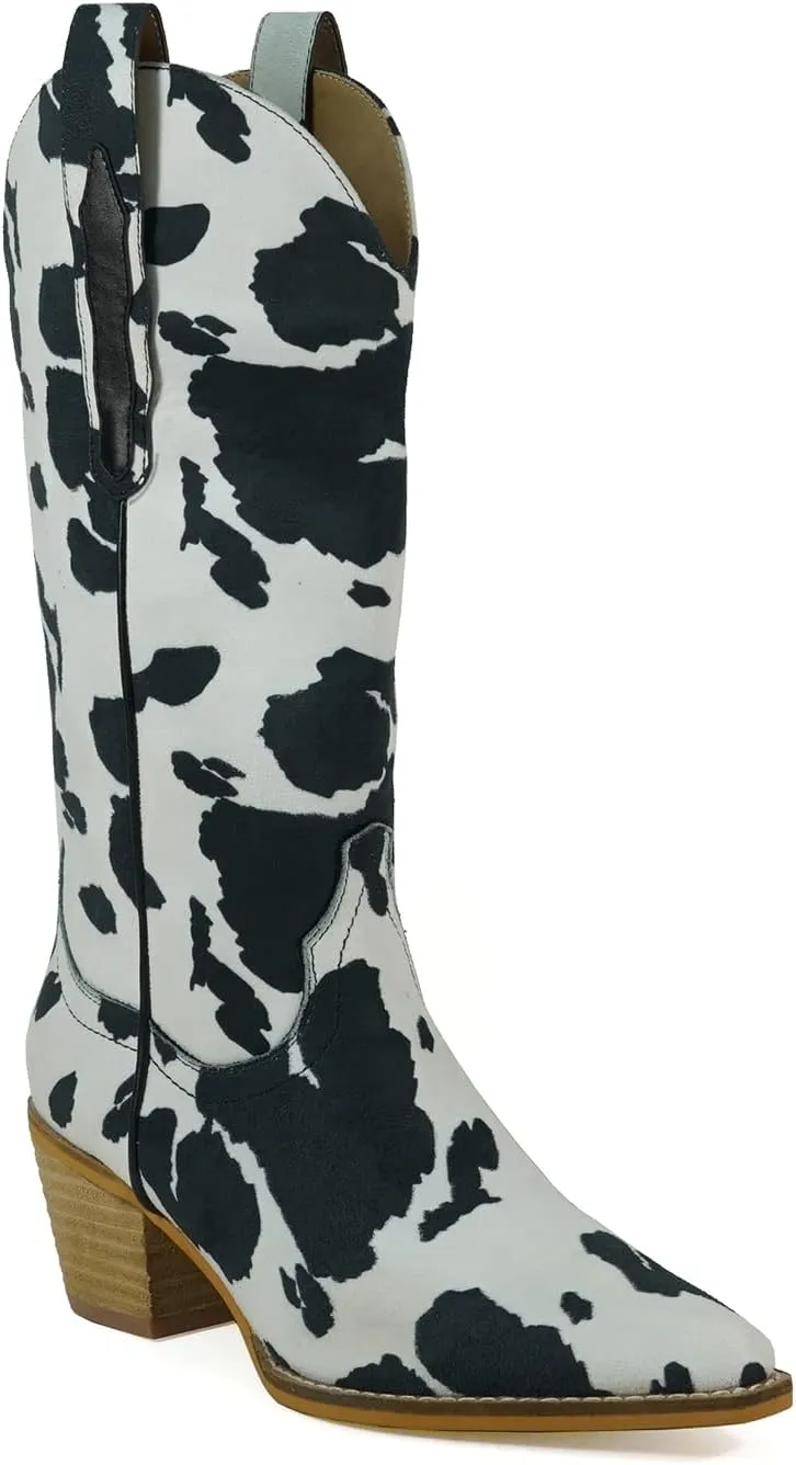 ARiderGirl Hanan Women Knee High Western Style Stacked Heel Boots