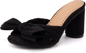 Asterisco Women Block Heel Mules Bows High Heels Peep Toe Slip On Fashion Evening Shoes, Size 2-15.5