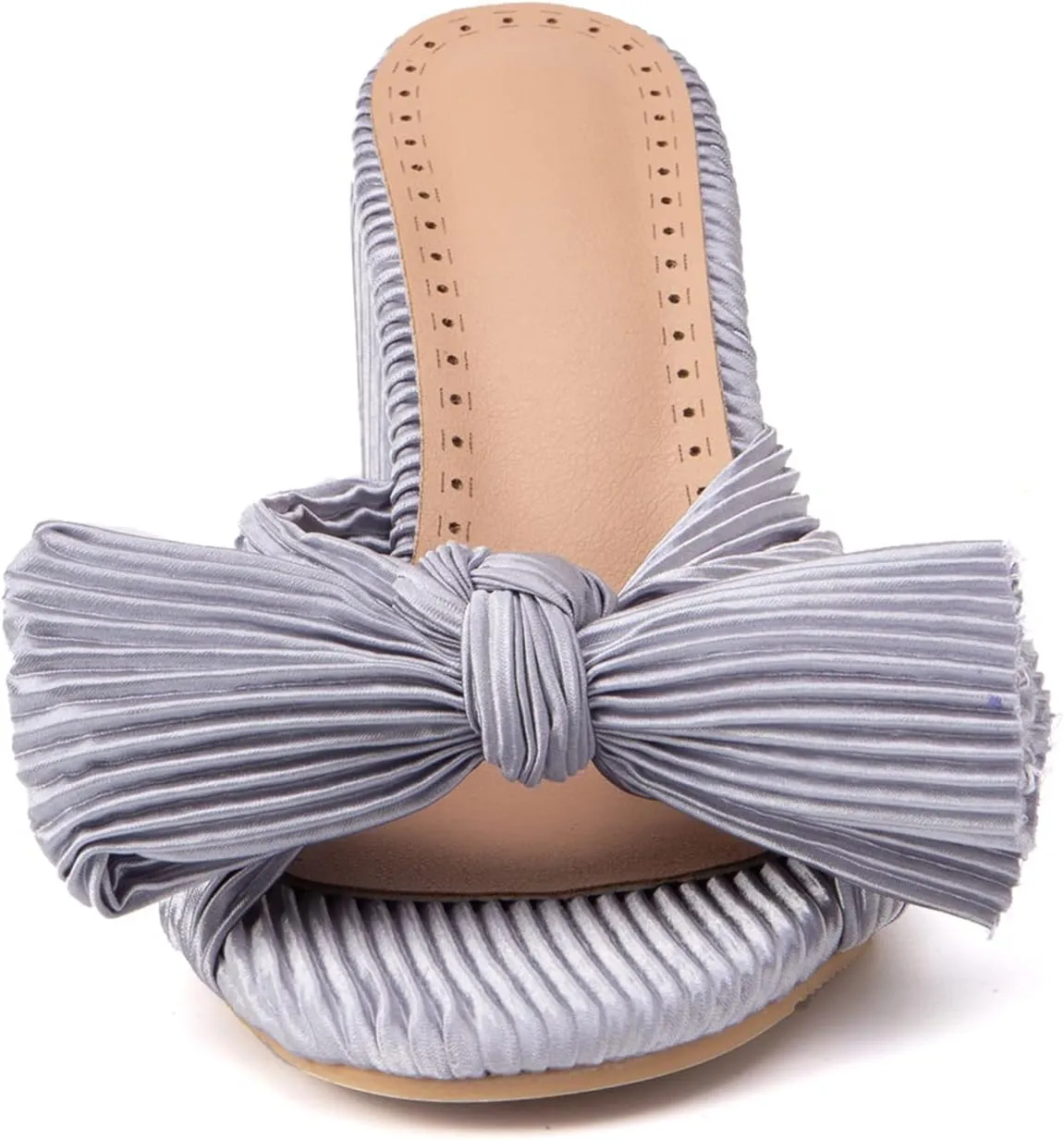Asterisco Women Block Heel Mules Bows High Heels Peep Toe Slip On Fashion Evening Shoes, Size 2-15.5
