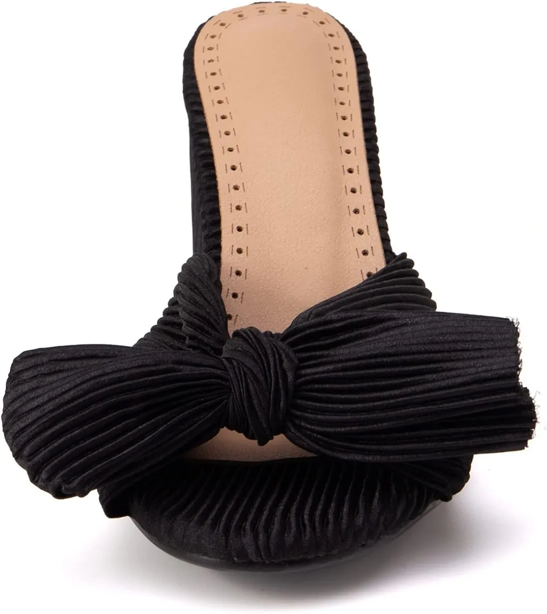 Asterisco Women Block Heel Mules Bows High Heels Peep Toe Slip On Fashion Evening Shoes, Size 2-15.5