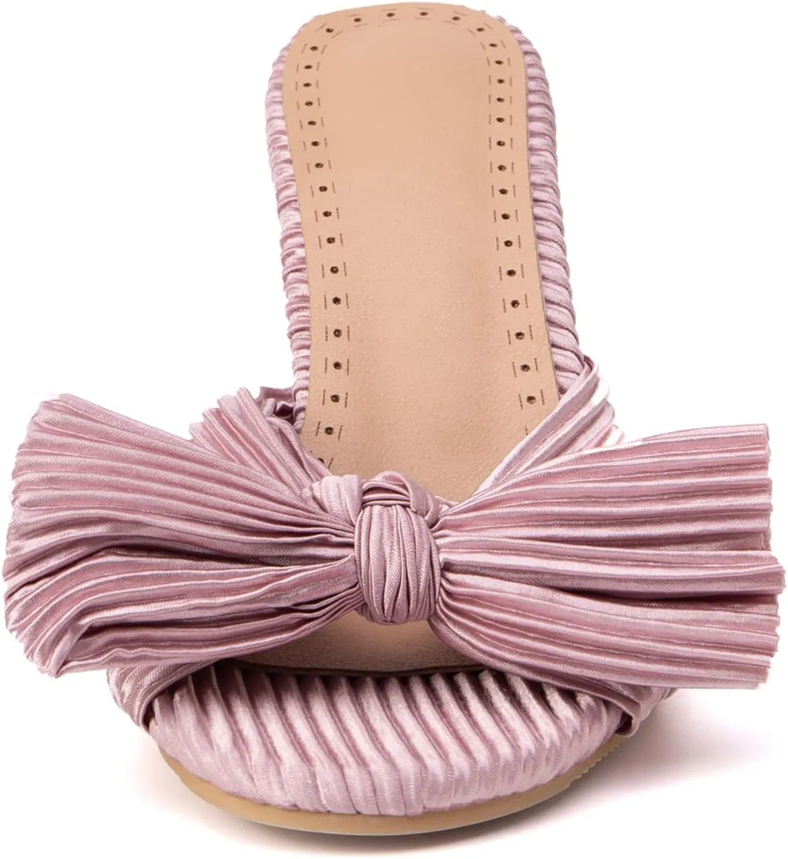 Asterisco Women Block Heel Mules Bows High Heels Peep Toe Slip On Fashion Evening Shoes, Size 2-15.5