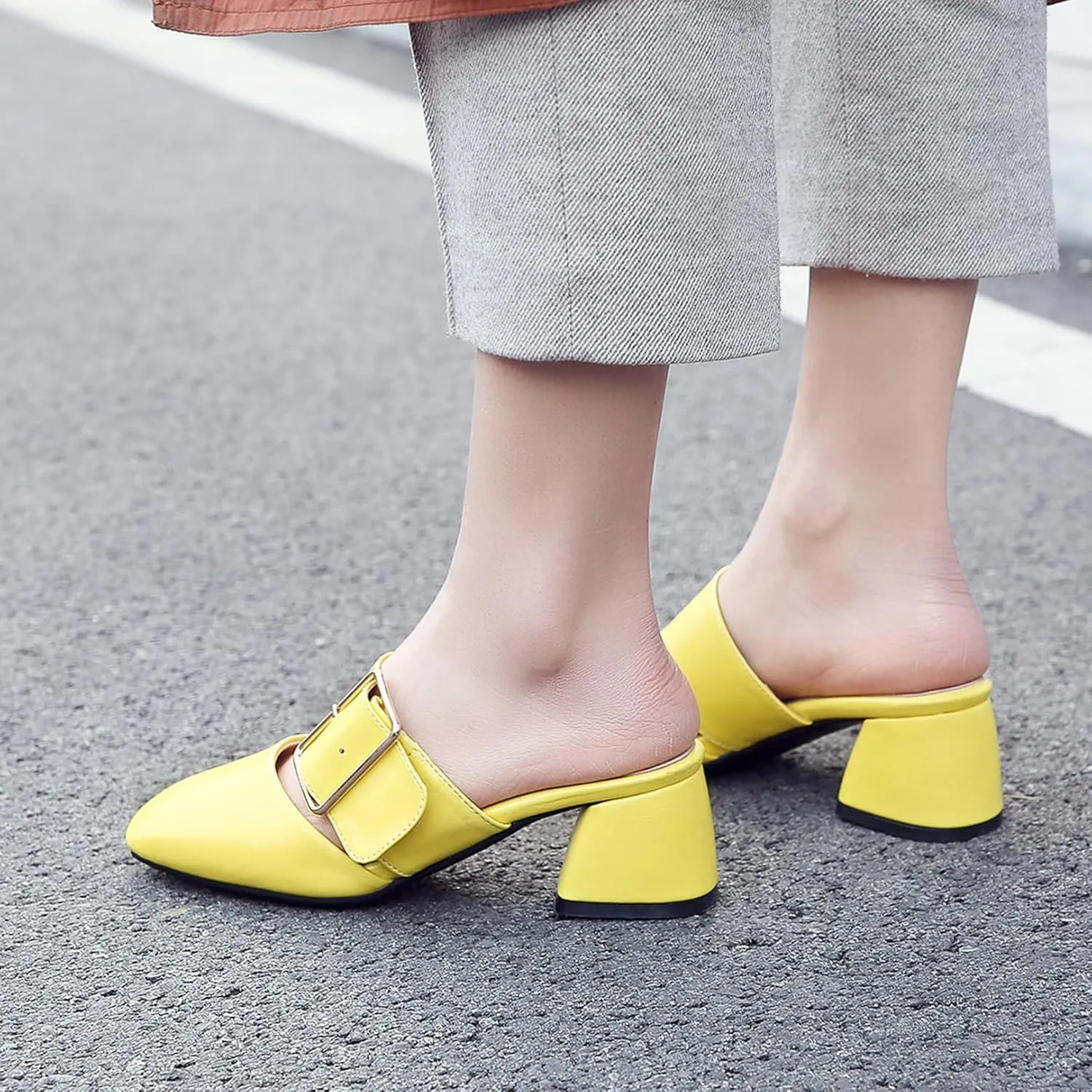 Asterisco Women Block Heel Mules Mid Heel Mules Square Toe Slip On Solid Dress Sandals, Size 2-15.5