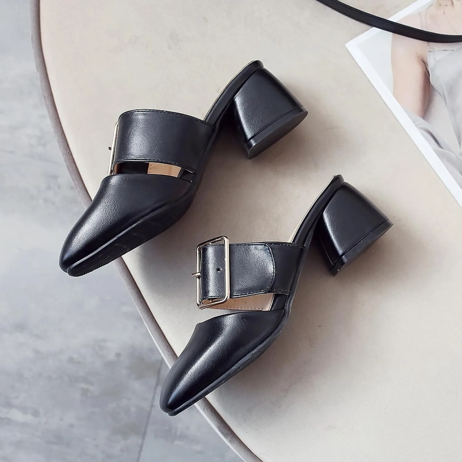 Asterisco Women Block Heel Mules Mid Heel Mules Square Toe Slip On Solid Dress Sandals, Size 2-15.5