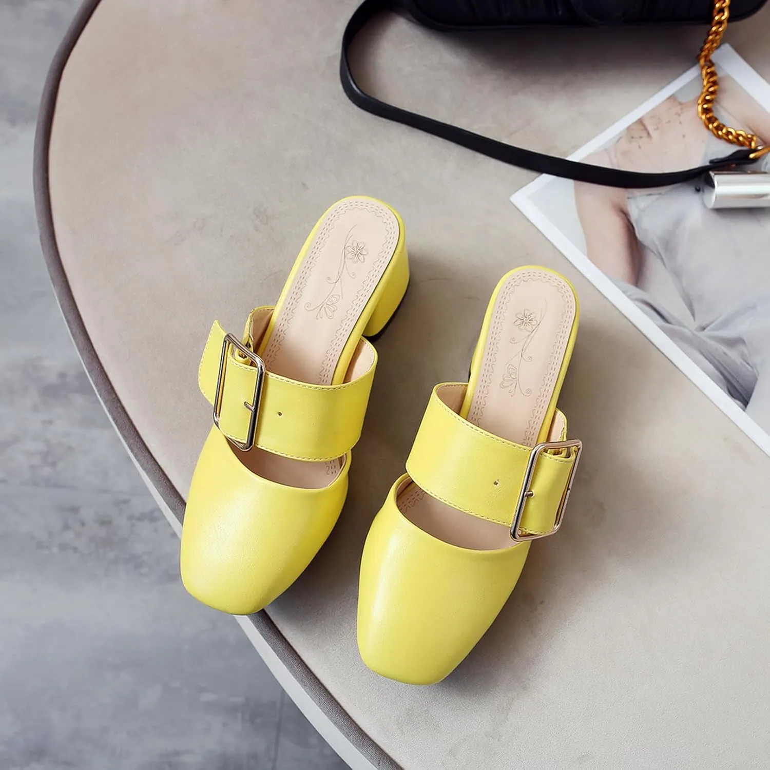 Asterisco Women Block Heel Mules Mid Heel Mules Square Toe Slip On Solid Dress Sandals, Size 2-15.5