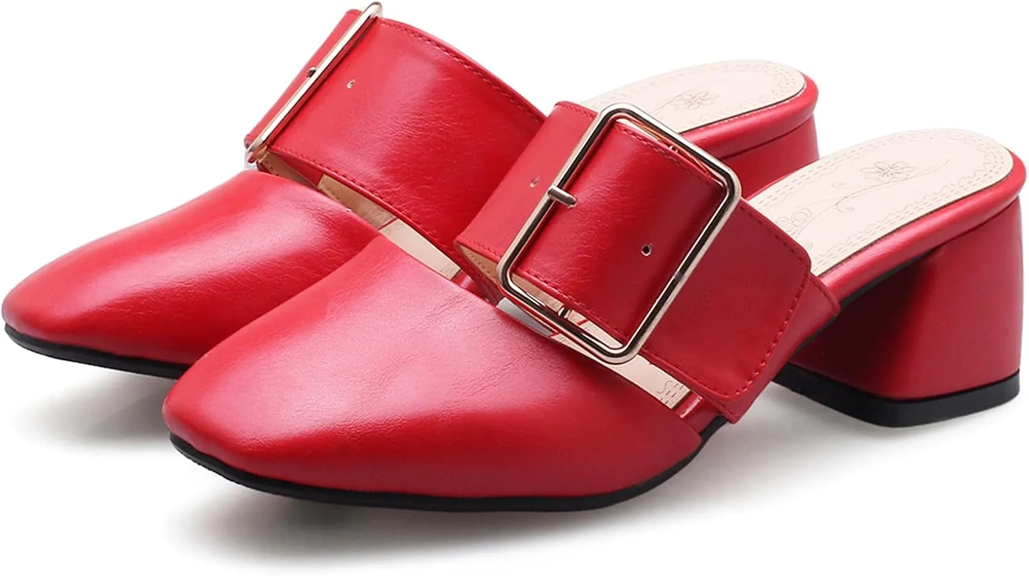 Asterisco Women Block Heel Mules Mid Heel Mules Square Toe Slip On Solid Dress Sandals, Size 2-15.5