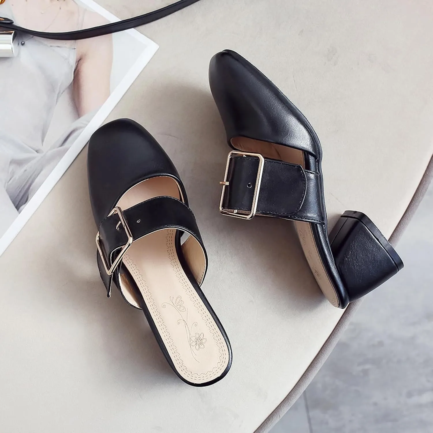 Asterisco Women Block Heel Mules Mid Heel Mules Square Toe Slip On Solid Dress Sandals, Size 2-15.5