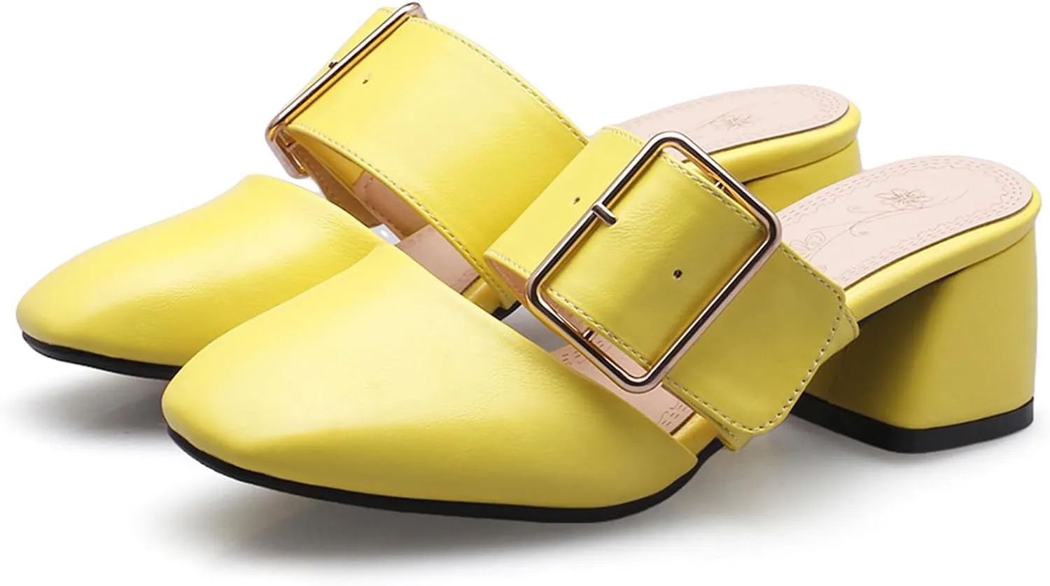 Asterisco Women Block Heel Mules Mid Heel Mules Square Toe Slip On Solid Dress Sandals, Size 2-15.5