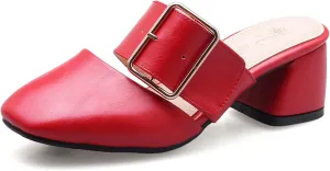 Asterisco Women Block Heel Mules Mid Heel Mules Square Toe Slip On Solid Dress Sandals, Size 2-15.5