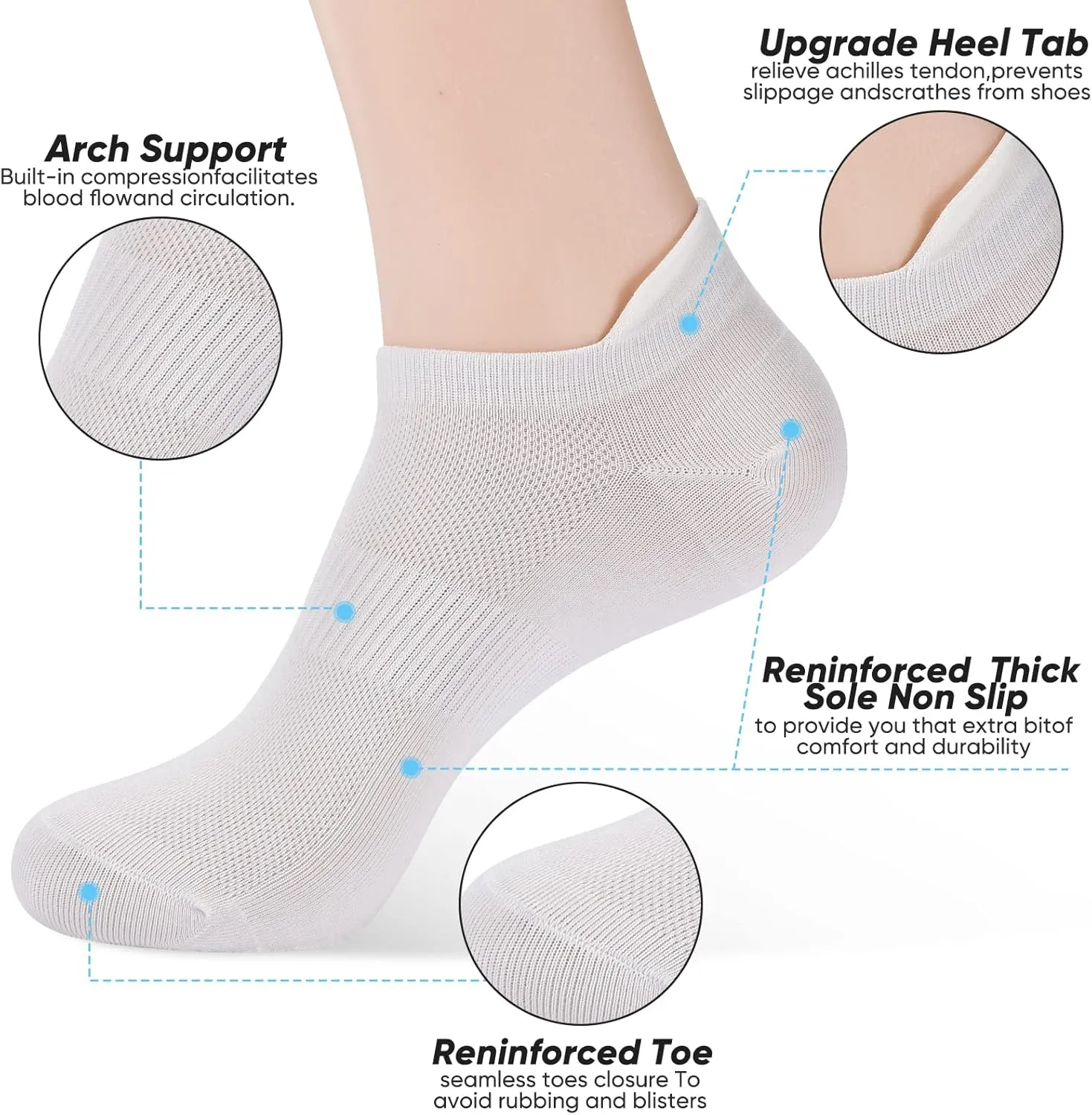 ATBITER Ankle Socks Womens and Men Thin Athletic Running Low Cut No Show Socks With Heel Tab 6-10 Pairs