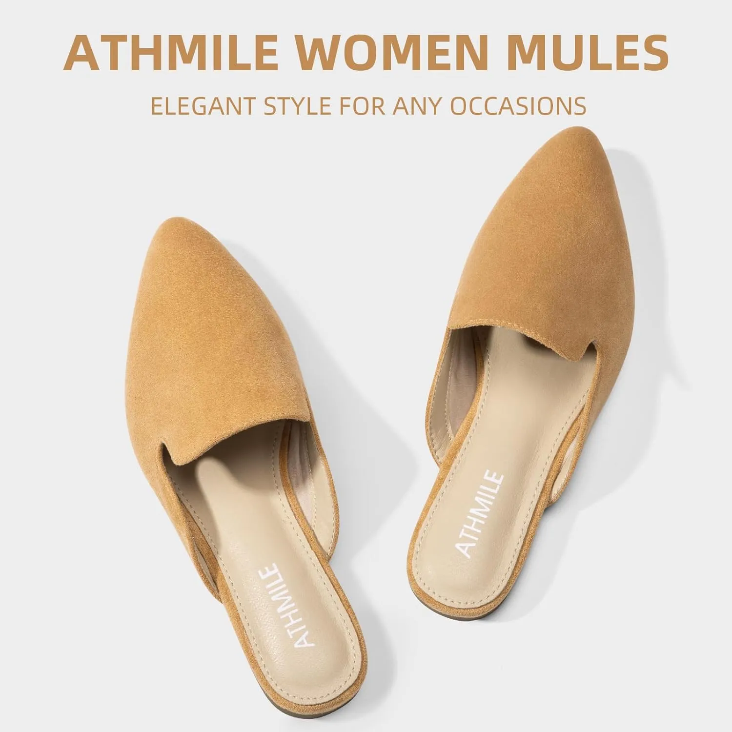 ATHMILE Mules for Women Flats Shoes Comfortable Business Work Dress Casual Womens Mules Flats Closed Pointed Toe Slip on Mules Flats for Ladies