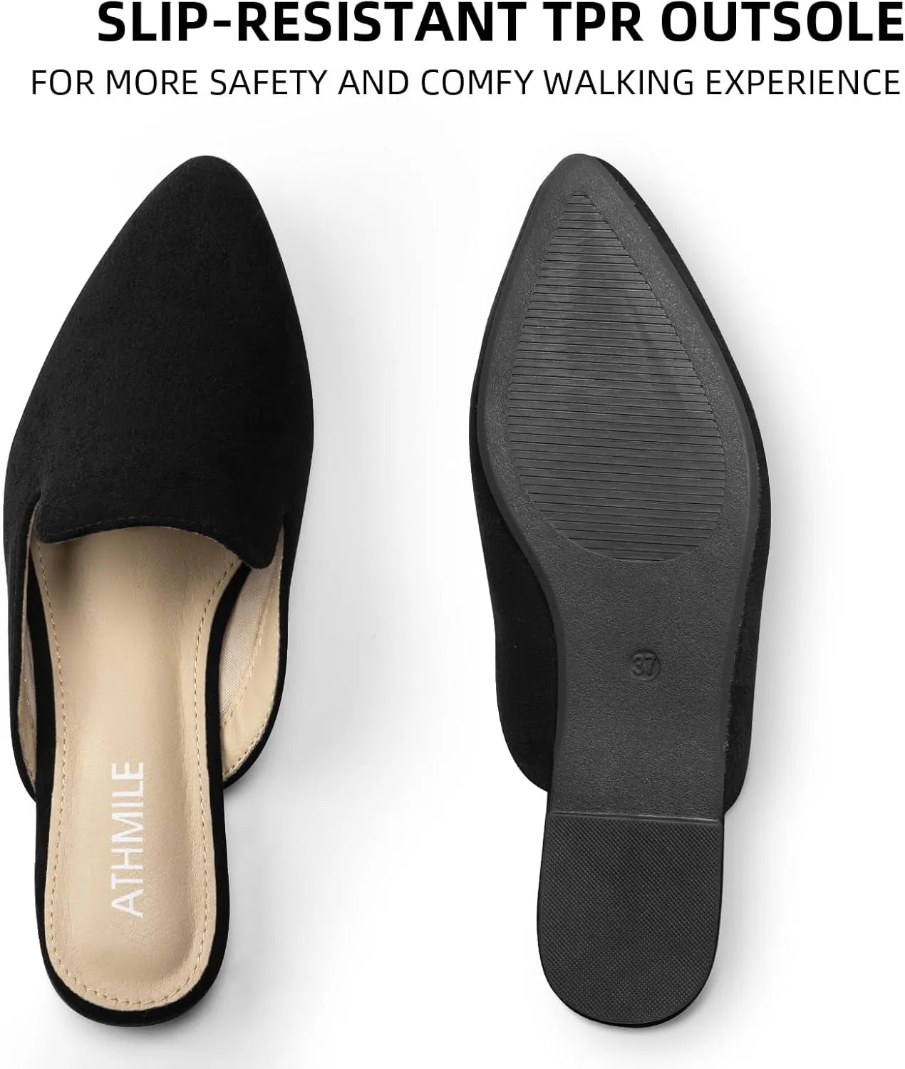ATHMILE Mules for Women Flats Shoes Comfortable Business Work Dress Casual Womens Mules Flats Closed Pointed Toe Slip on Mules Flats for Ladies