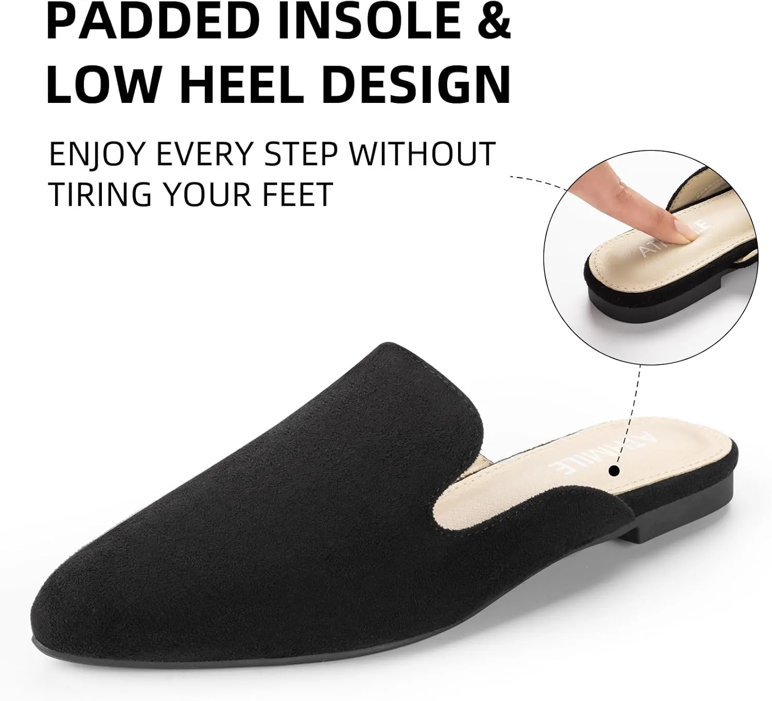 ATHMILE Mules for Women Flats Shoes Comfortable Business Work Dress Casual Womens Mules Flats Closed Pointed Toe Slip on Mules Flats for Ladies