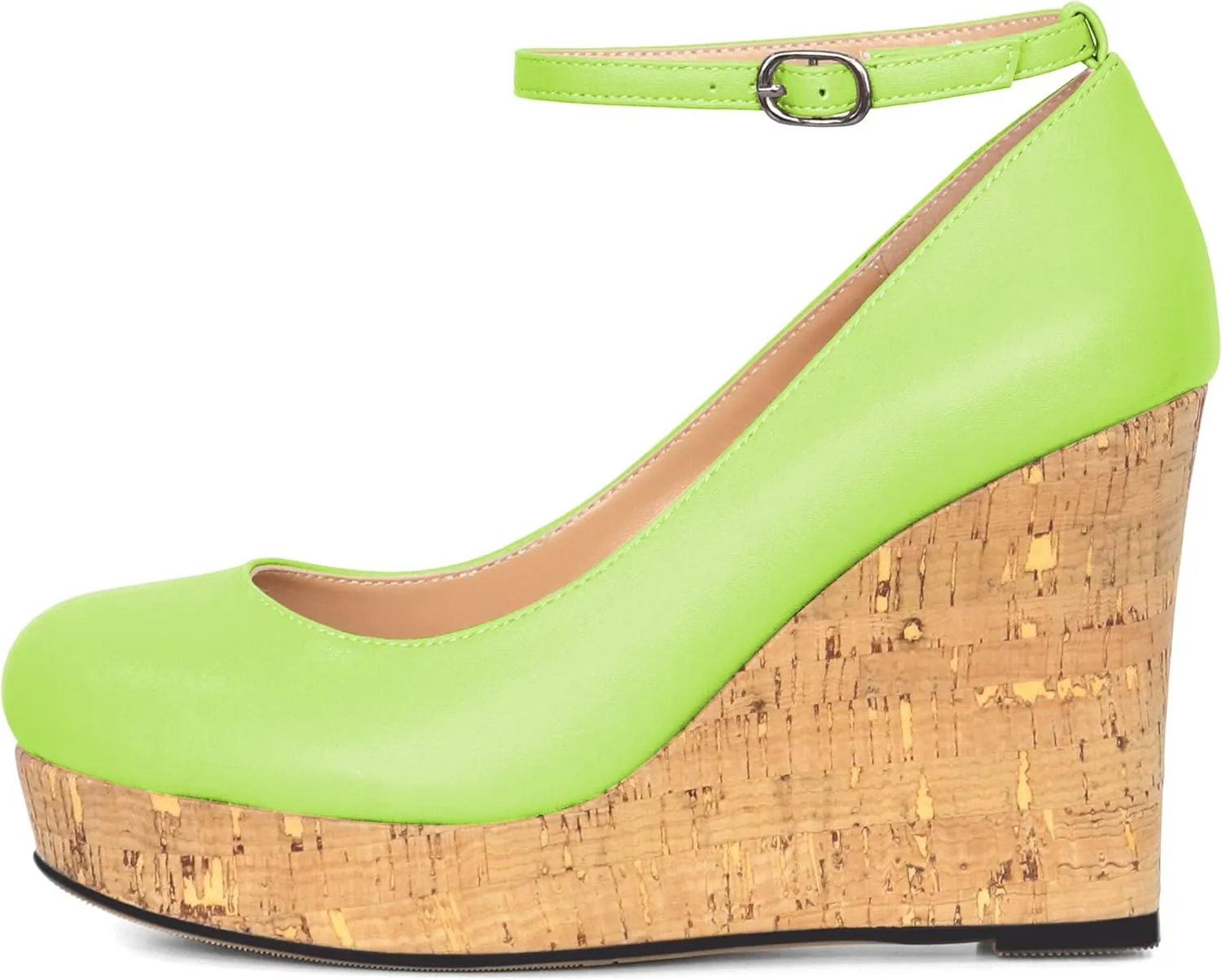 AUMOTED Women's Platform Wedges High Heels Pumps Closed Round Toe Buckle Ankle Strap Suede Heels Shoes for Ladies Casual Dress 3.93 Inch High Heeled