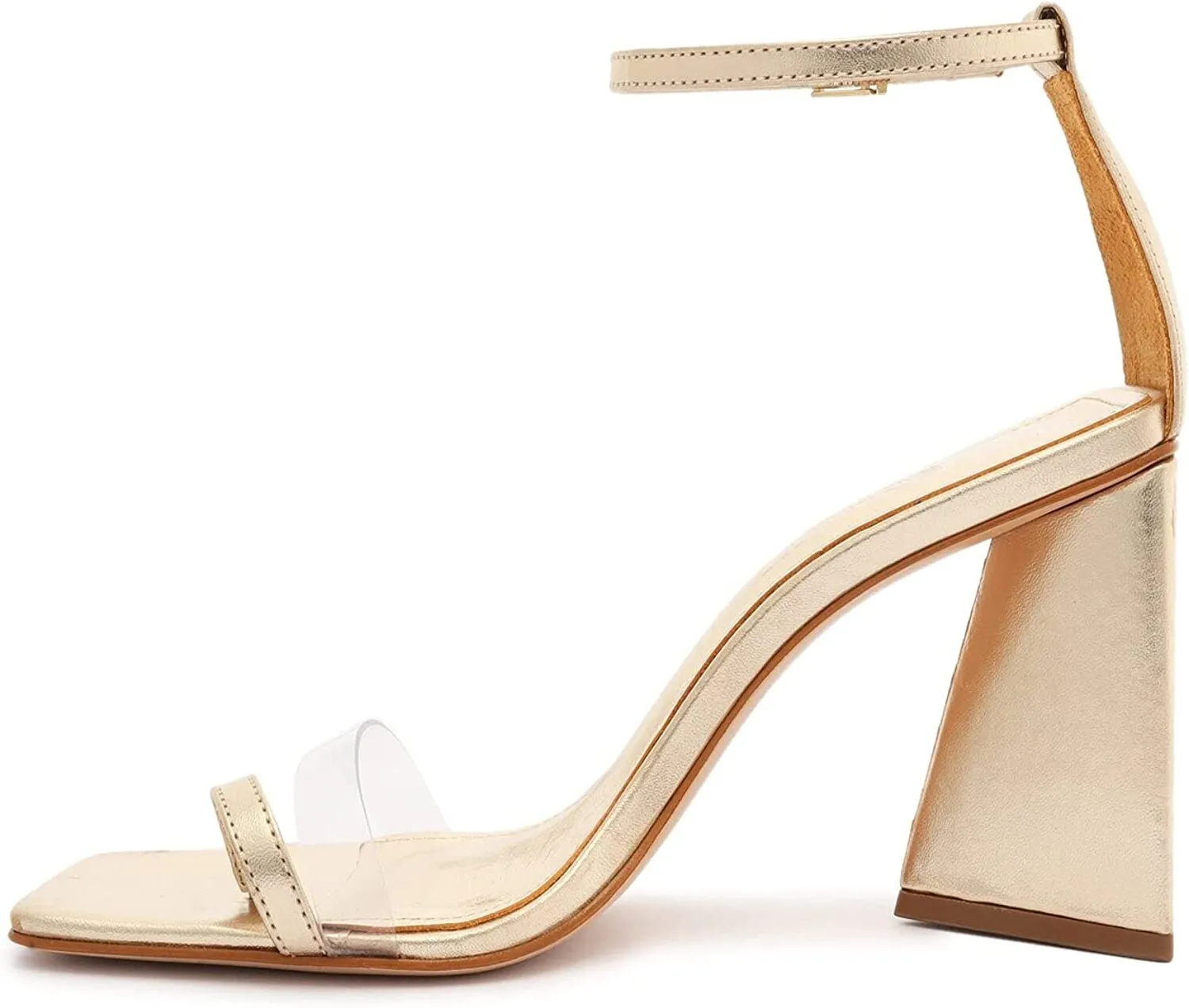 Avva Vamp Strap Schutz Toe High Clear Buckled Gold Open Verified Sandals Best-seller Platina Heel