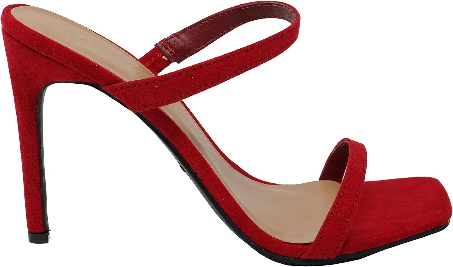 BAMBOO Womens Square Open Toe Heeled Sandals Two Strap High Heel Backless Slip On Mules