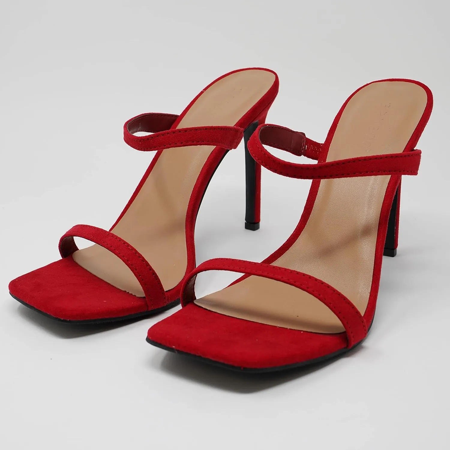 BAMBOO Womens Square Open Toe Heeled Sandals Two Strap High Heel Backless Slip On Mules