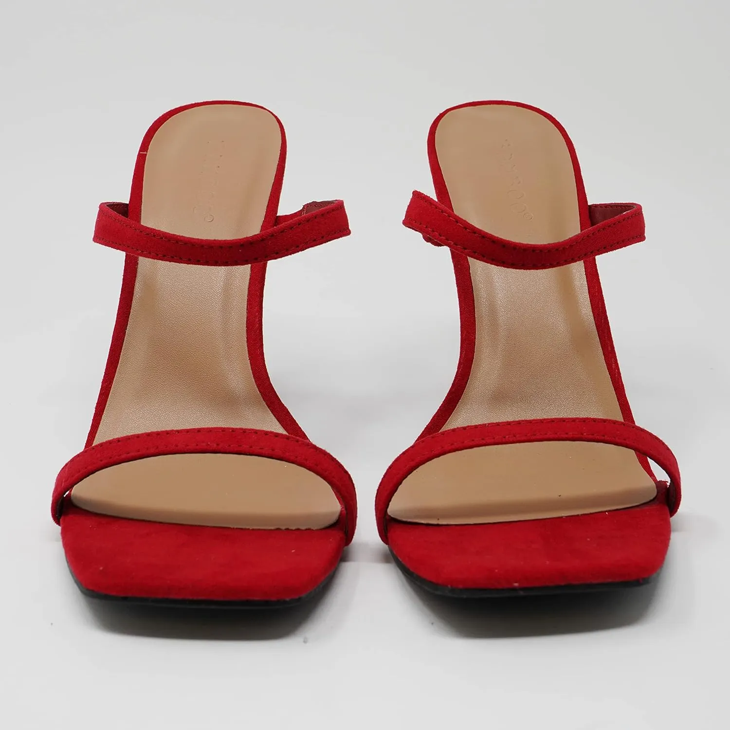 BAMBOO Womens Square Open Toe Heeled Sandals Two Strap High Heel Backless Slip On Mules