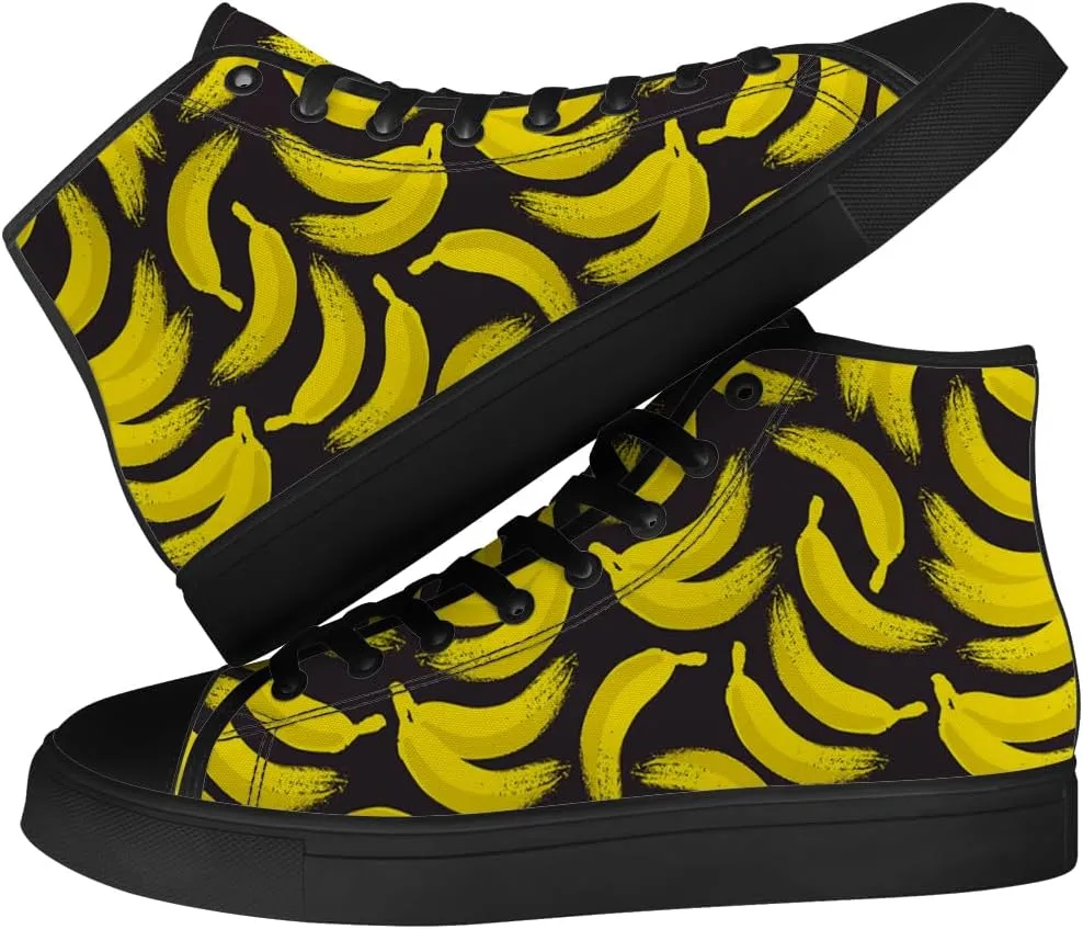 Banana Shoes High Top Canvas Sneakers Lace Up Casual Walking Shoes for Men Women
