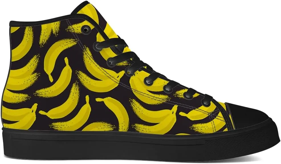 Banana Shoes High Top Canvas Sneakers Lace Up Casual Walking Shoes for Men Women