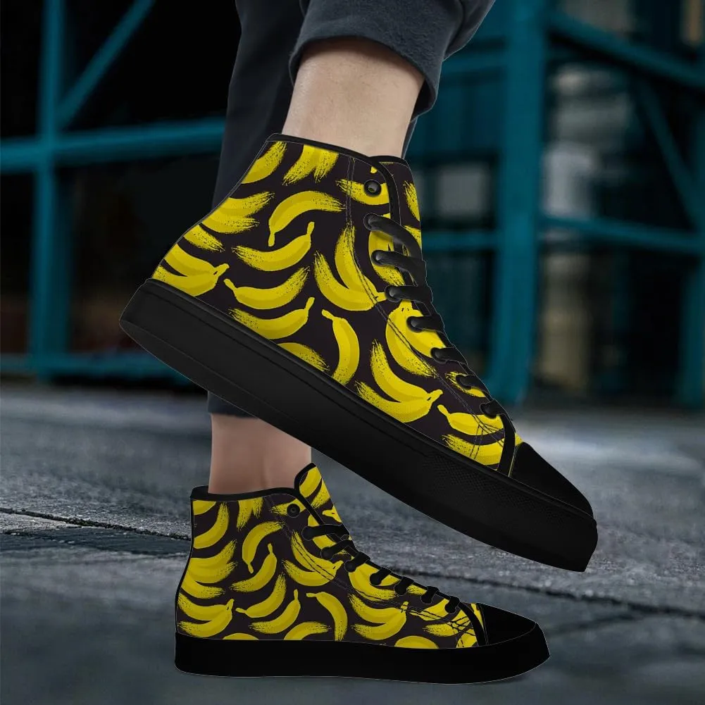 Banana Shoes High Top Canvas Sneakers Lace Up Casual Walking Shoes for Men Women