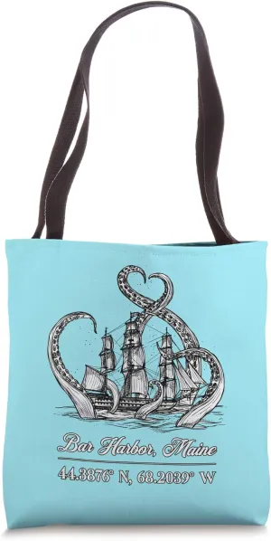 Bar Harbor, Maine Nautical Coordinates Boat Octopus Tote Bag