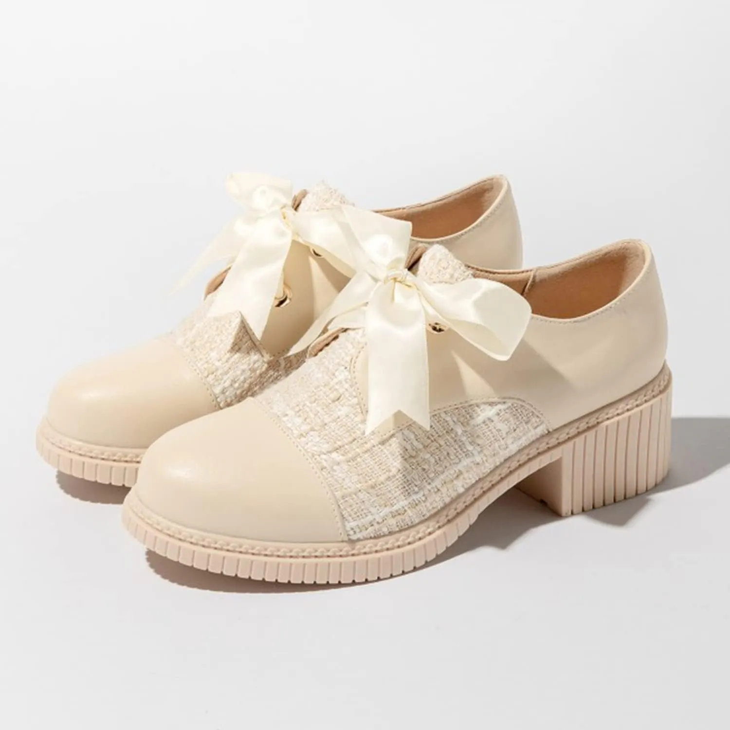 bbruriy Women's Chunky Heel Loafers Color Block Leather Chunky Loafers Leather Shoes with Lace Up British Style Shoes Plus Size