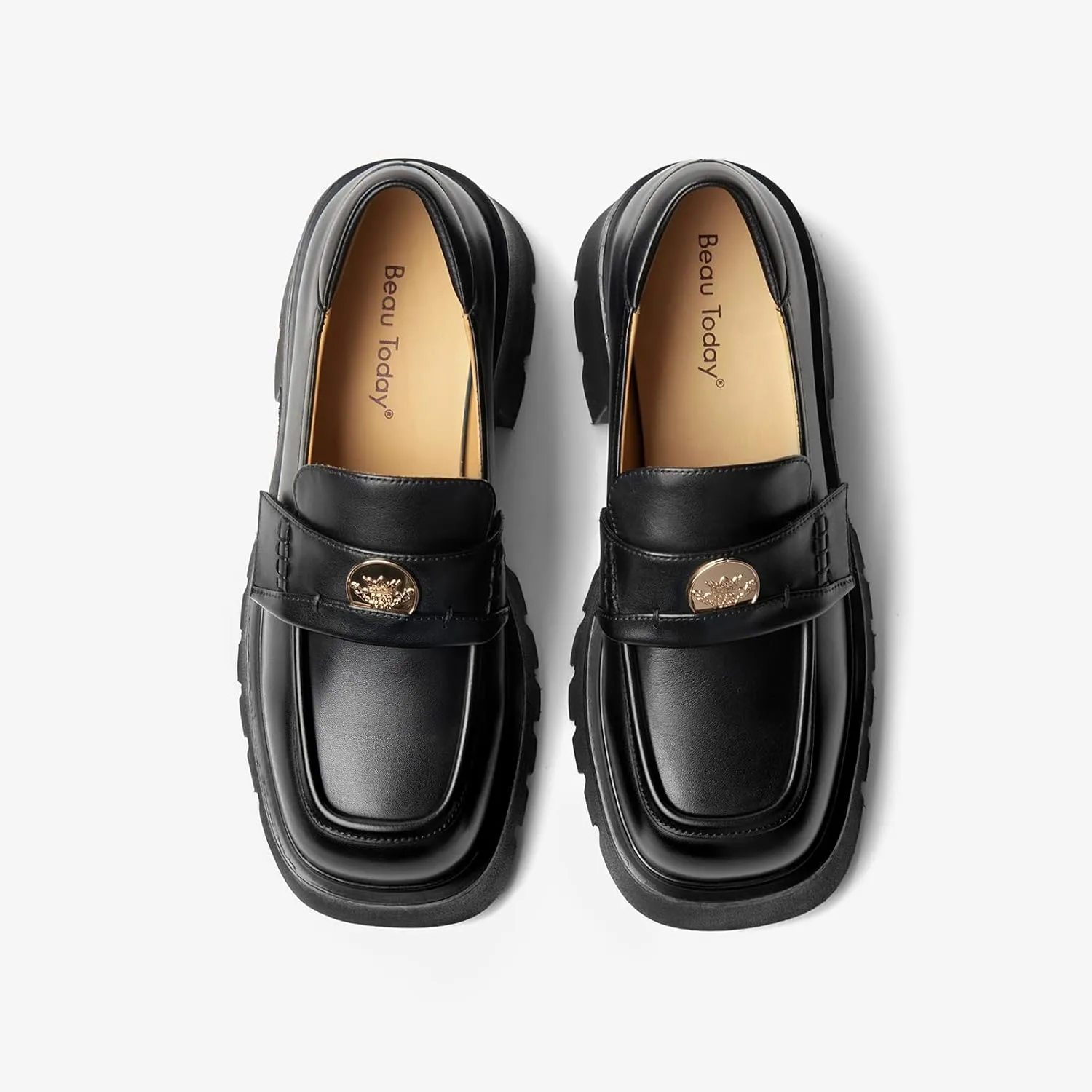 BEAU TODAY Chunky Loafers Women,Patent Leather Platform Loafers for Women,Lug Sole Slip On Penny Shoes,Comfortable Work Office Business Casual Dress Shoes