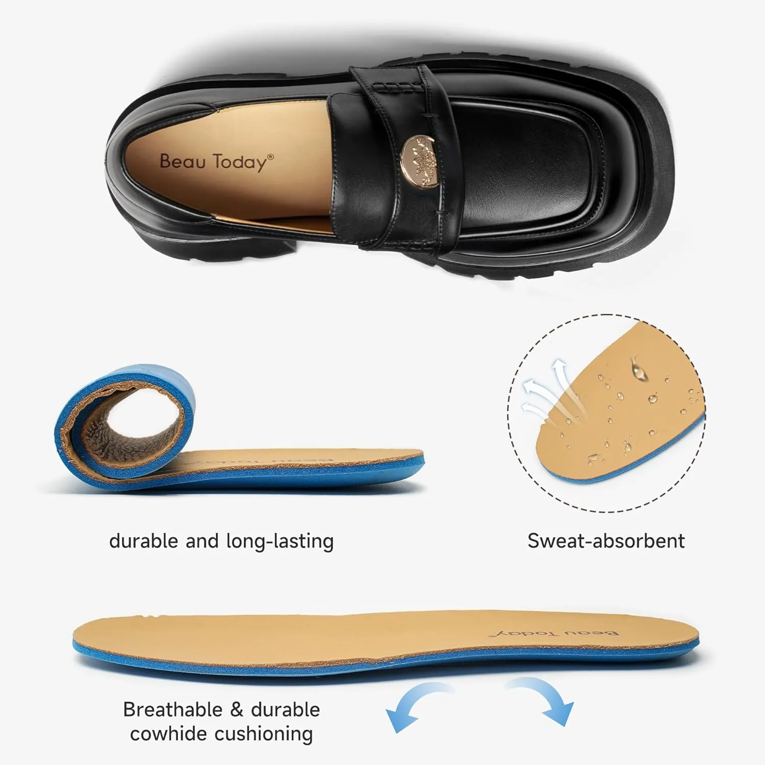 BEAU TODAY Chunky Loafers Women,Patent Leather Platform Loafers for Women,Lug Sole Slip On Penny Shoes,Comfortable Work Office Business Casual Dress Shoes