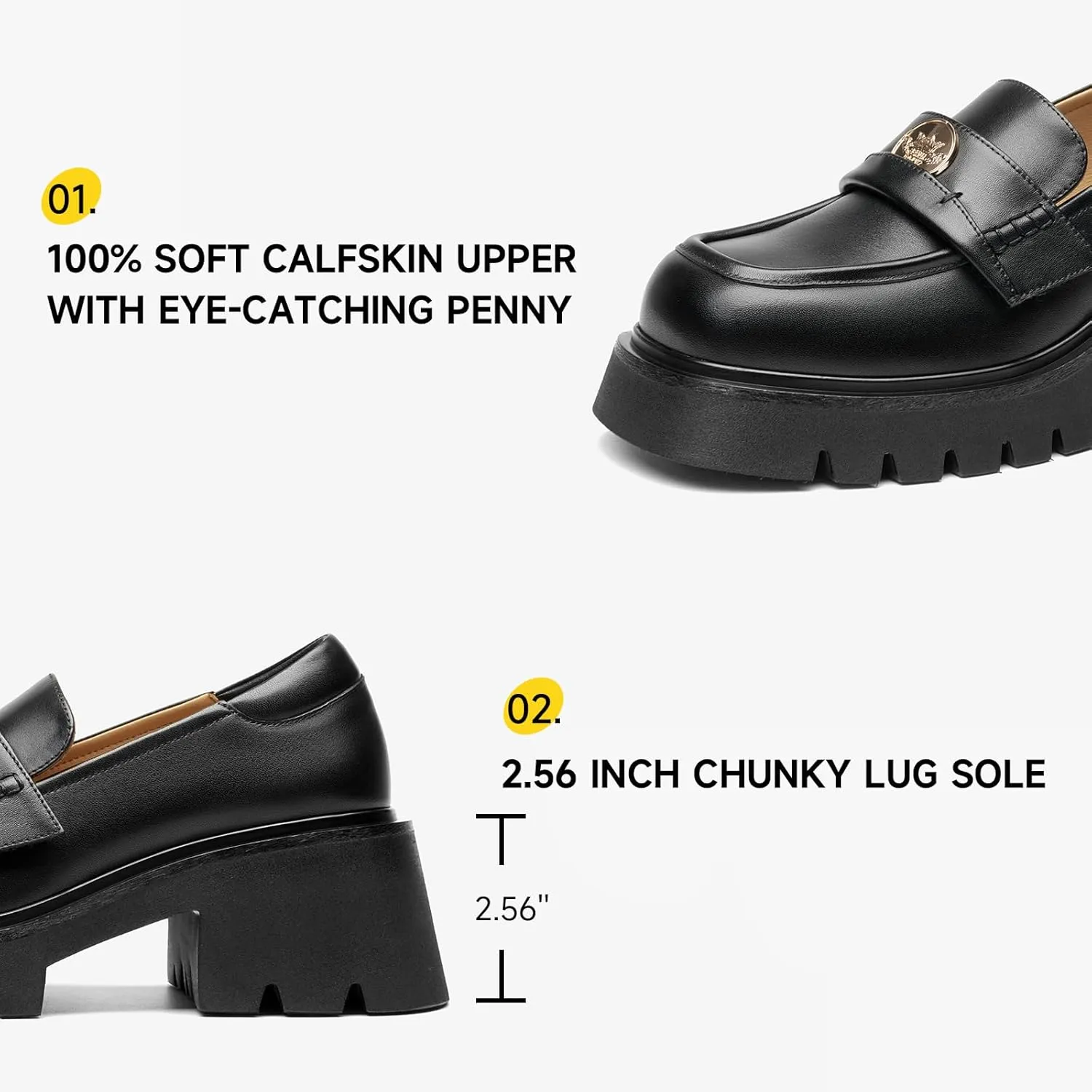 BEAU TODAY Chunky Loafers Women,Patent Leather Platform Loafers for Women,Lug Sole Slip On Penny Shoes,Comfortable Work Office Business Casual Dress Shoes